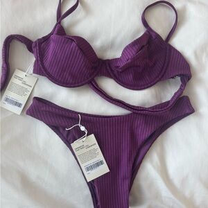 Monday Swimwear Eggplant Wide Rib Maui Top & Byron Bottom